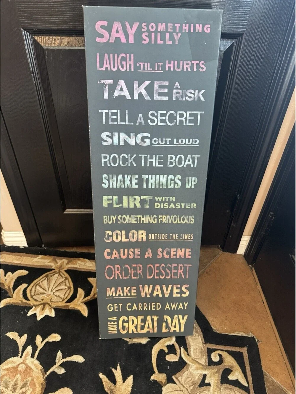Inspirational Wood Wall Sign Large Painted Quote Art Black Pink Yellow Vertical